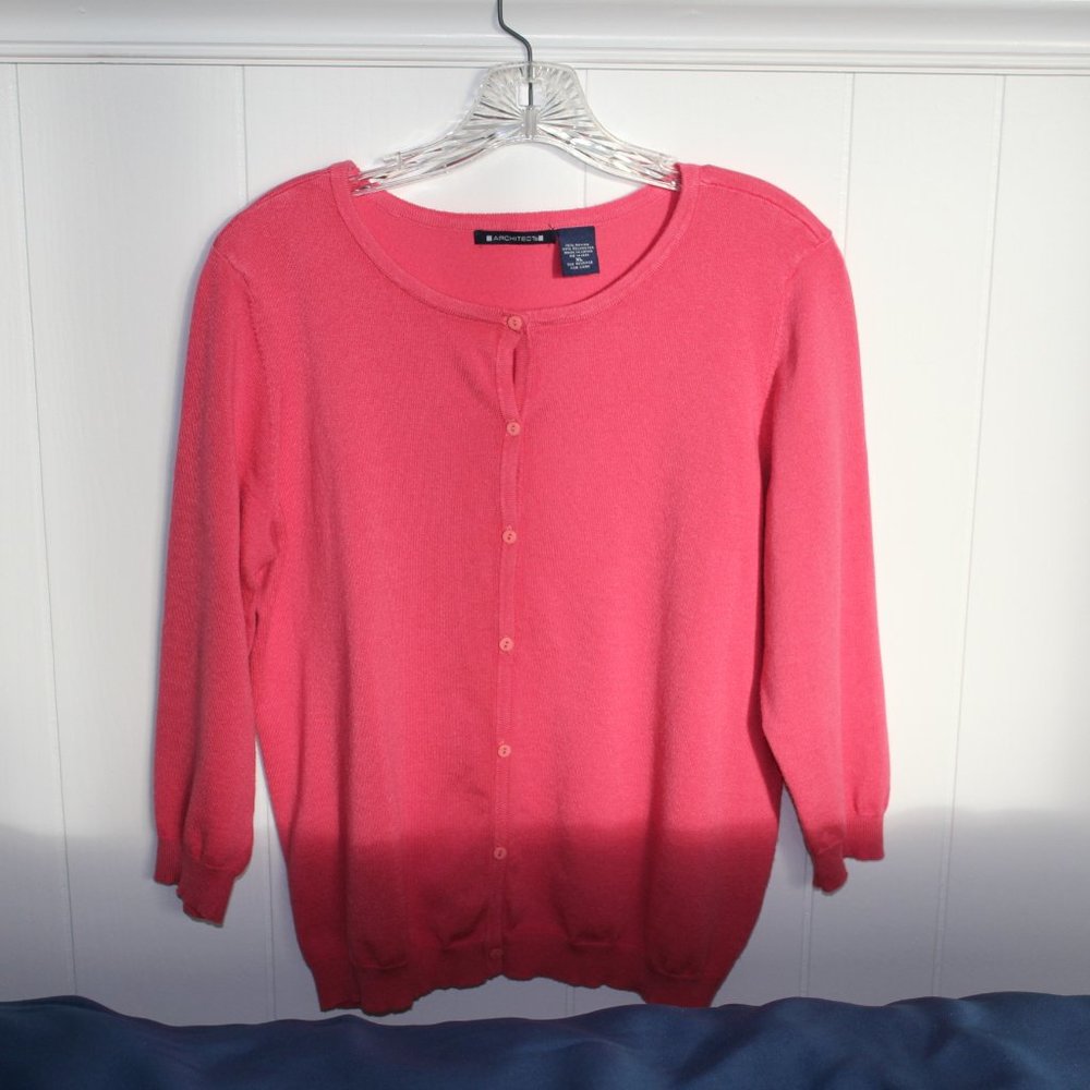 Architect Ladies Salmon Colored Cardigan Sweater Size XL 3/4 Length Sleeves